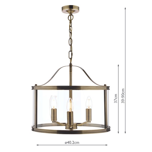 (image for) Laura Ashley Harrington 3lt Pendant Antique Brass Glass